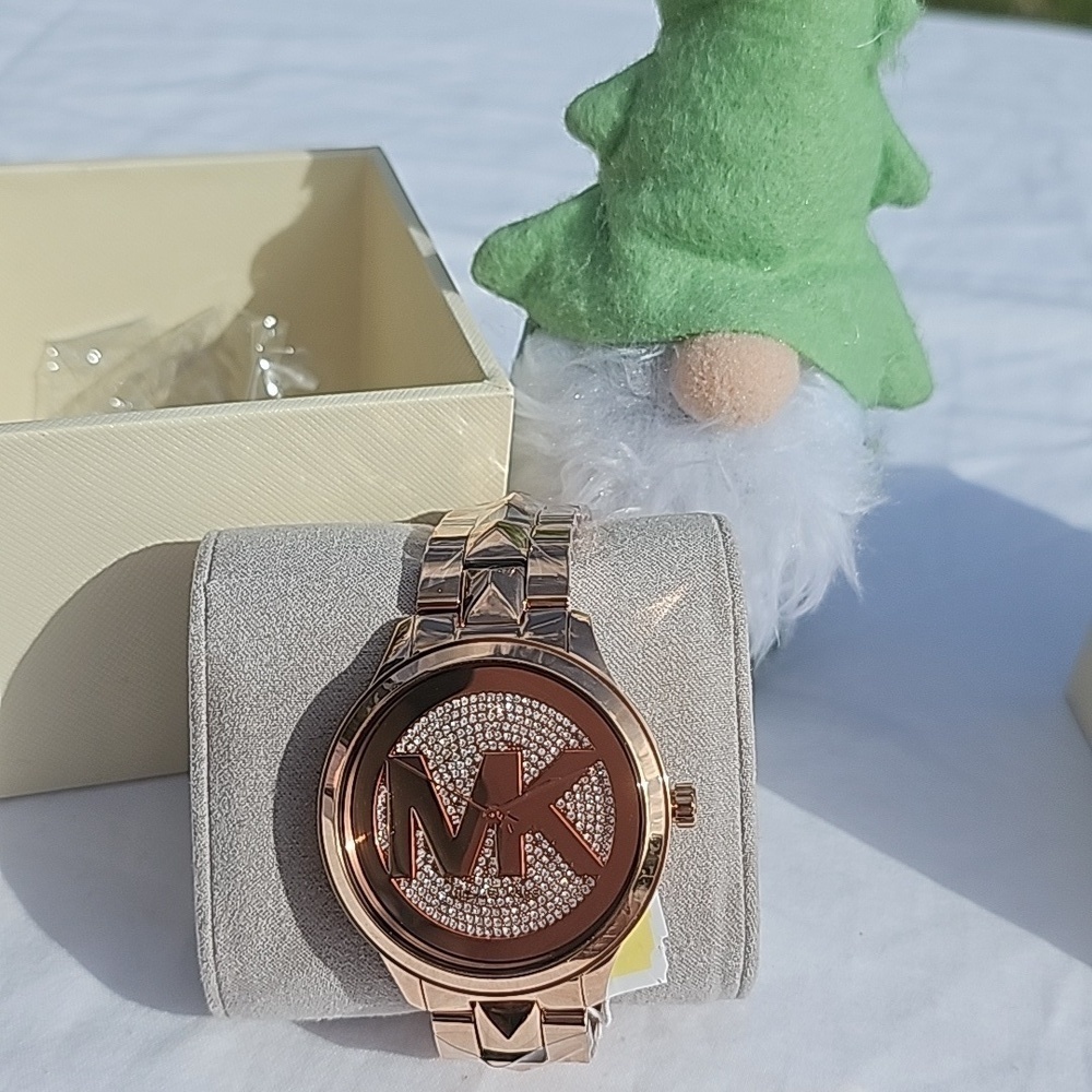 MICHAEL KORS ROSE GOLD RUNWAY MERCER RHINESTONE BEZEL 44mm QUARTZ WATCH - Picture 4 of 4